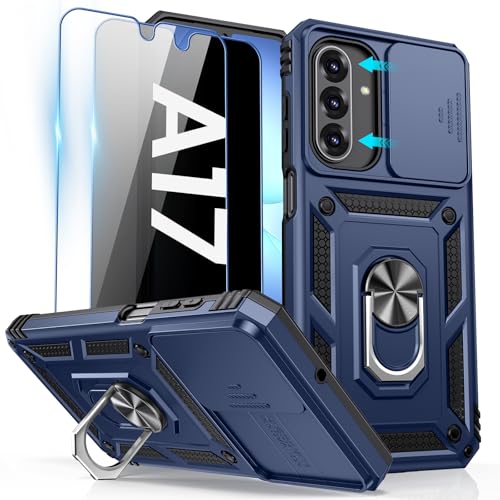 Goton Compatible with Samsung Galaxy A17 5G Phone Case with [Privacy + HD Tempered Glass Screen Protector] & Camera Cover & Kickstand Ring, Military Grade Shockproof Bumper Case for A17 4G 5G/A26