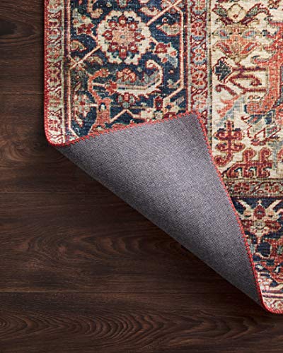 Loloi Layla Collection LAY-08 Red/Navy 7'-6" x 9'-6" .13" Thick Area Rug, Soft, Durable, Vintage Inspired, Distressed, Low Pile, Non-Shedding, Easy Clean, Printed, Living Room Rug