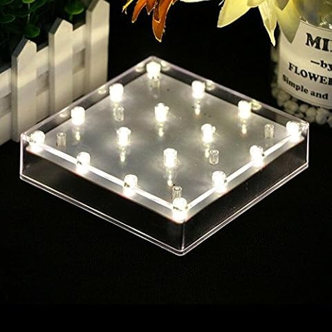 LACGO Acrylic Square LED Vase Base Plate Light, with Bright Warm White LED Lights, USB&Battery-powed, for Wedding, Party, Home, Display Stand Table Centerpiece Decor(Clear Case, Ww Light, Pack of 1) Cover