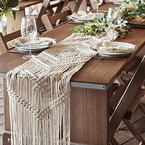 Ginger Ray Macrame Boho Table Runner for Weddings or Dining Tables, Brown, 200cm x 35cm