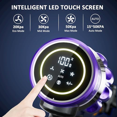 Aspirapolvere Senza Fili Potente, 50KPA/70 Mins Scopa Elettrica Senza Fili con Touchscreen Intelligente/Sensore Automatico di Polvere/Anti-Avvolgimento,Aspirapolvere per Tappeti Pavimenti Peli Animali - Immagine 1