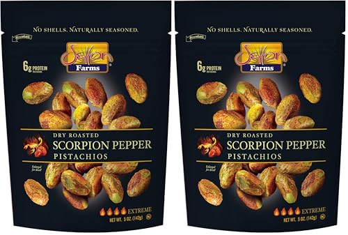 Image of Setton Farms Pistachios, Scorpion Pepper Extreme Flavor, Naturally Seasoned, Dry Roasted No Shell, Non-GMO Project Verified, Gluten Free, Vegan, Kosher, 5 Oz (Pack of 2)