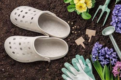 LEMIGO Lekkie chodaki piankowe dla kobiet i mężczyzn klapki EVA z paskiem za piętę, Lemigoose (Beżowy, 38)