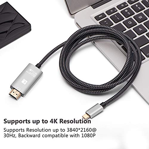 USB C to HDMI Cable, USB Type-C to HDMI Cable Thunderbolt 4/3 Port 4K for iPhone 15/16 Serials,New MacBook/pro iPad Pro 2018 iMac Chromebook Pixel Dell XPS 13/15 Galaxy S8/S9 S8/S9 Plus Note8 (6ft)