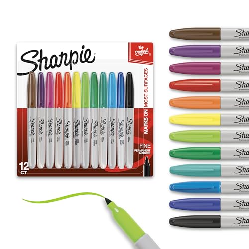 Image of Sharpie Permanent Markers, Fine Tip,Quick Drying, Fade Resistant, Arts & Crafts, Desk, Office Supplies 12 Count (Pack of 12)