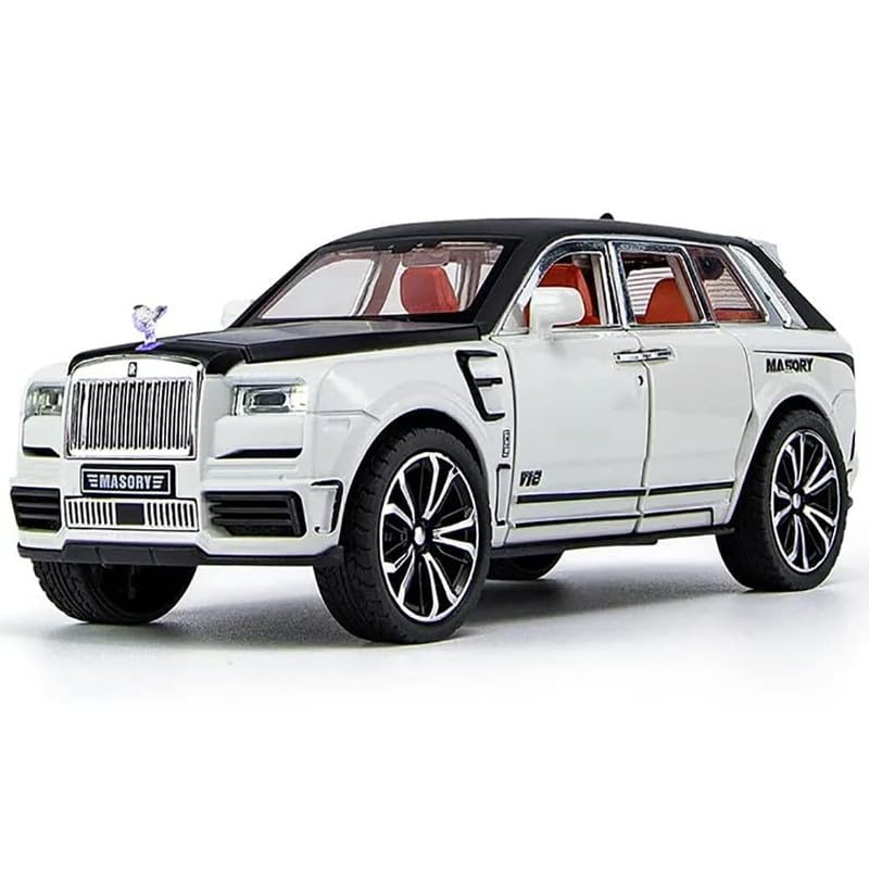 Image of Kids Model 1:32 RR Cullinan Masory Die Cast Metal Car Pull Back Action Opening Doors with Realistic Engine Sound Lights Toy Car Gift for Boys - Whie