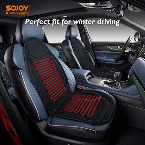 Sojoy 12V Heated Seat Cushion Made with Super Soft Velour, Providing a Fast Warming Controller and Equipped with a 45 Minutes Heating Timer for a Safety Operation. Color Black. SJ115RO54