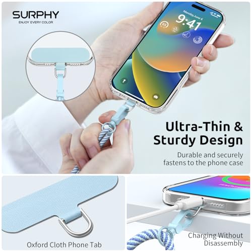 Image of SURPHY Phone Lanyard, Adjustable Phone Strap Crossbody with 2 Pack Phone Tether Tab, Premium Metal Buckles and Two-Color Braided Cell Phone Lanyard Crossbody for Women and Men, Deep & Light Blue