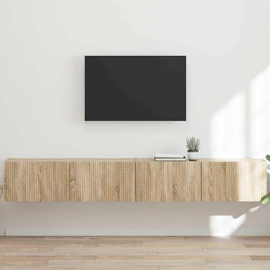 Sonoma szafka ścienna pod telewizor, zestaw 2 sztuk, 98 x 31 x 29,5 cm, materiał drewnopochodny, montaż ścienny, nowoczesne wzornictwo do salonu, przechowywania urządzeń multimedialnych
