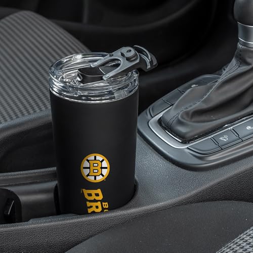 Image of Rico Industries NHL Hockey Boston Bruins Standard Black 24oz Stainless Steel Tumbler with Lid and Dual Functioning Lid
