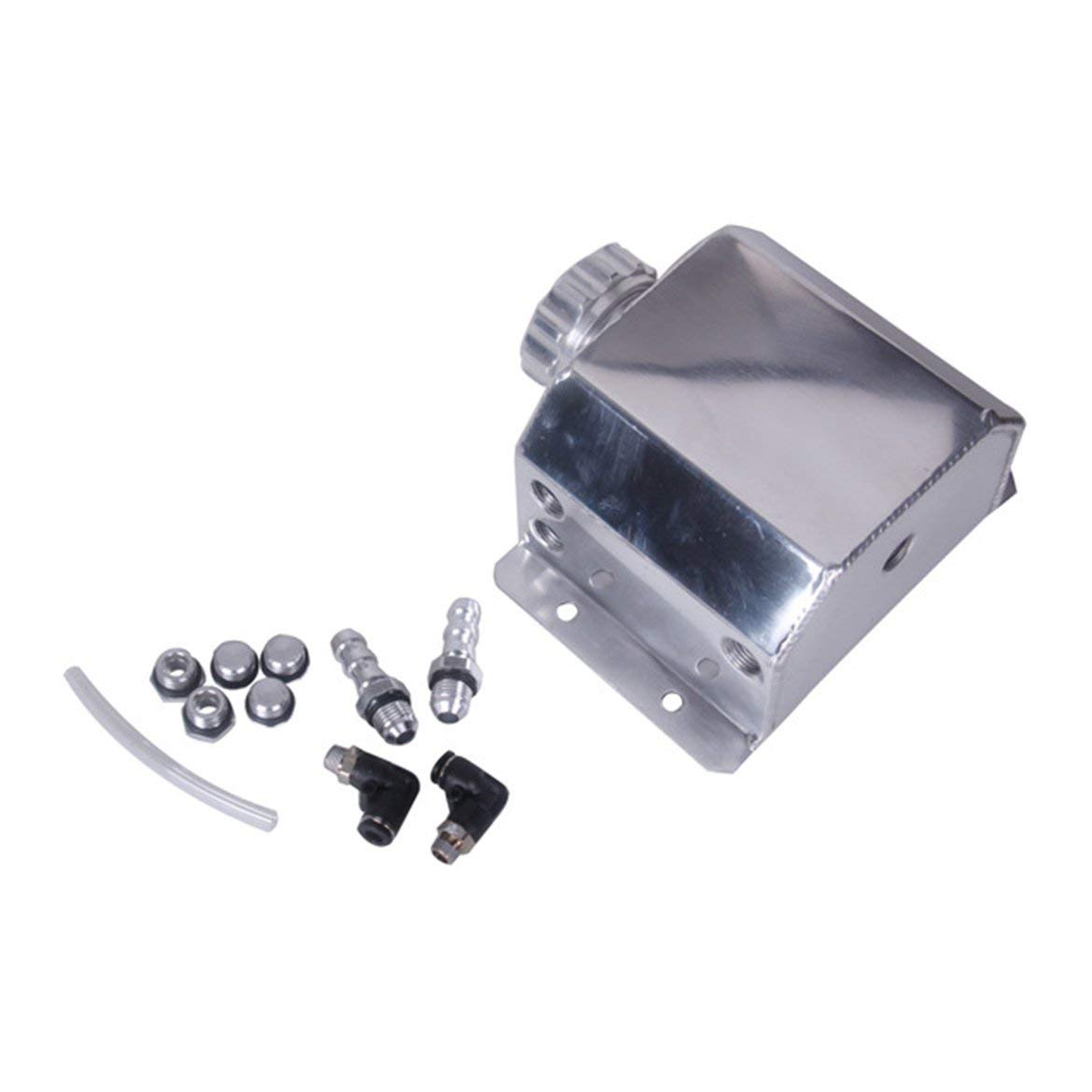 Universal 1L Aluminium Alloy Engine Oil Fuel Catch Can Square Breather Tank Bottle Coolant Radiator Overflow Tank - Silver