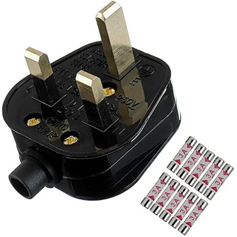 HUAREW 3A Fused Mains Plug With Cord Grip For UK Fuses Black (Pack of 1 pcs ) Cover