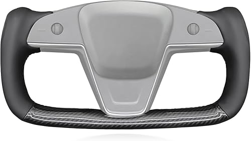 MEWANT Funda de volante de automóvil de fibra de carbono brillante y piel sintética para Tesla Yoke Model S Plaid 2021-2023Model X 2021-2023,