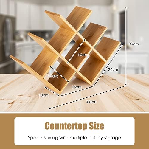 TANGZON 8-Bottle Bamboo Wine Rack, 3-Tier Wine Storage Display Rack, Free Standing Countertop Wine Bottle Stand Holder for Home Kitchen Bar Cabinets