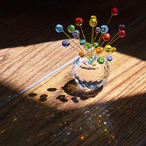 H&D Crystal Money Tree Statue Round Rondelle Beads Souvenir Collection Desktop Paperweight Car Decoration (Colorful)