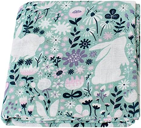 Wriggle %26 Giggle Nursery,Bedding,Blankets & Swaddlers,Swaddles Baby Muslin Swaddle Blankets - Bamboo Swaddle Muslin - Bunny Animal Designs - Large 120cm x 120cm - 70% Bamboo / 30% Cotton Blanket (Floral Rabbit)