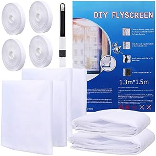 4 Packs Fly Screen for Window, Insect Mesh Window Nets1.3m*1.5m, with 4 Rolls Self-Adhesive Tapes,Cleaning Brush, White