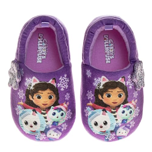 Gabbys Dollhouse slippers for Kids Girls - Gabbys indoor cute house shoes Lightweight Warm Comfort plush fuzzy kitty cat slipper - Purple (size 5-6 toddler)