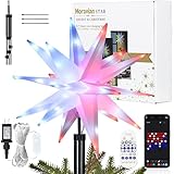 Cyraft Christmas Star Tree Topper Lighted Plug in, 15.7 Inch Outdoor Foldable Lightweight Moravian Star Tree Topper, Timer & Smart Colorful Remote Control, Christmas Hanging Lights