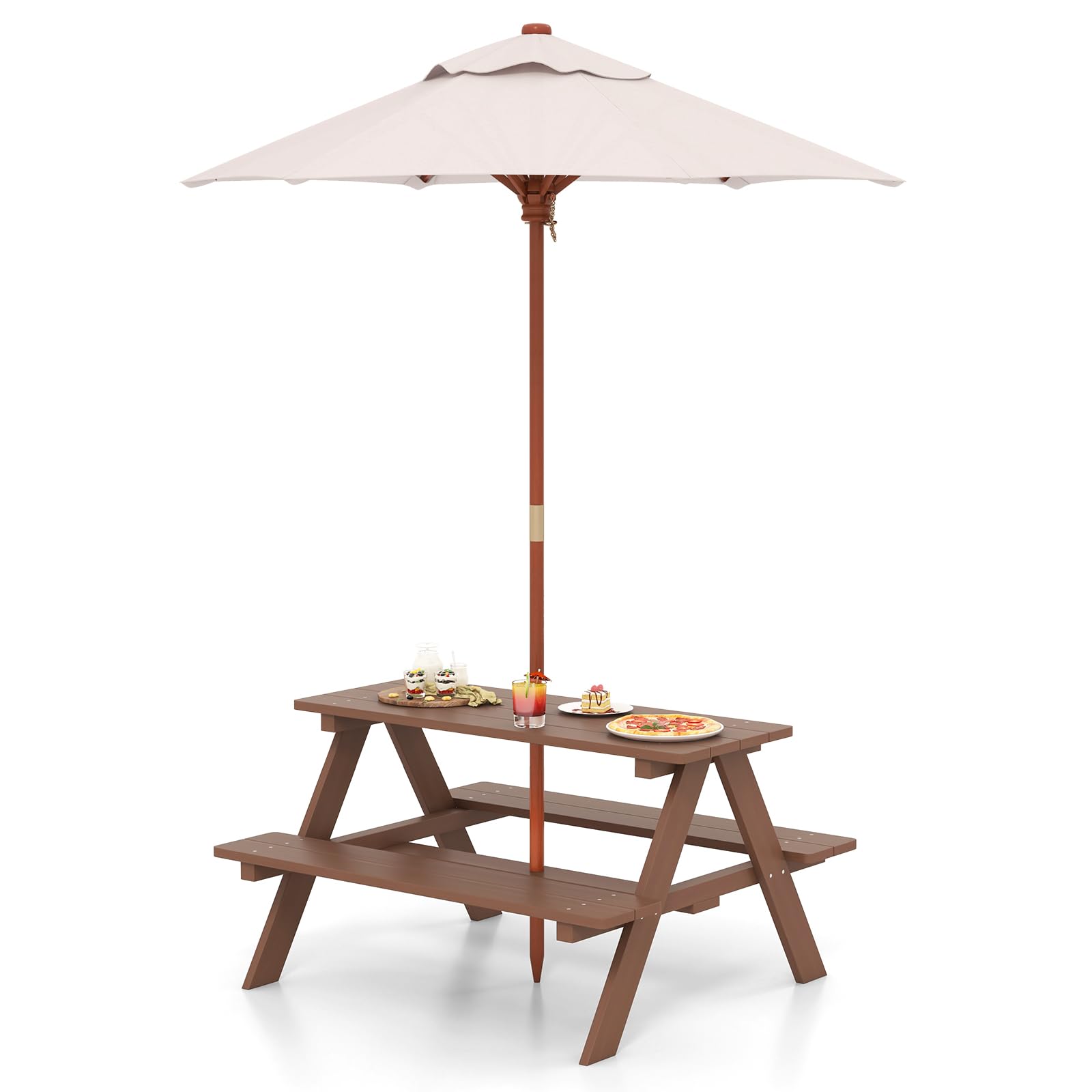 SOARS Mesa de Picnic para Niños con 2 Bancos de Madera Maciza, Conjunto de Asientos Infantiles con Sombrilla, Mesa y Banco de Jardín, Conjunto de Muebles Infantiles para Jardín, Patio