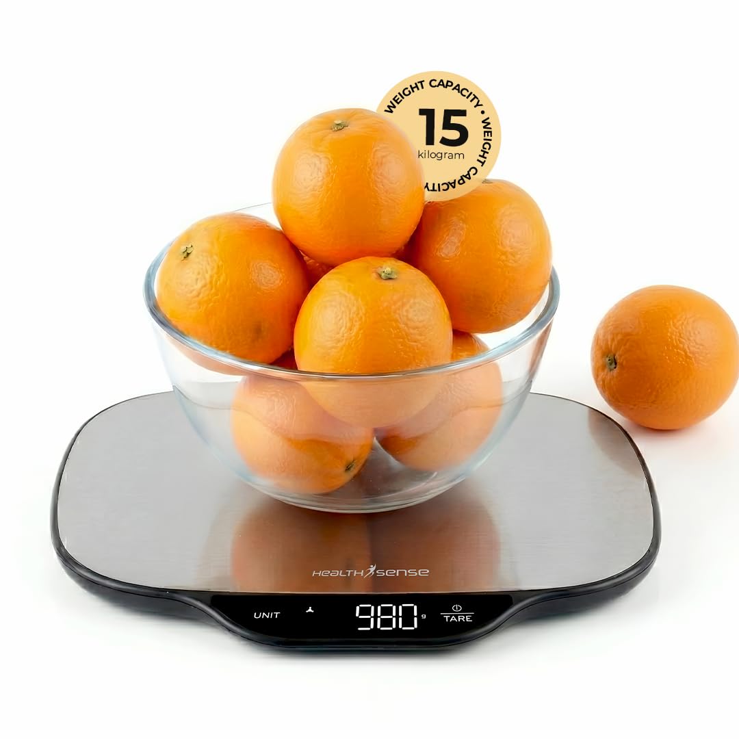 HealthSense Weighing Machine for Food, Kitchen Weight Scale with 15kg Capacity, 1g Accuracy, Large LED Display, Touch Tare Function, Stainless Steel Platform, Auto-Off | 1 Year Warranty Chef-Mate KS90-image-29