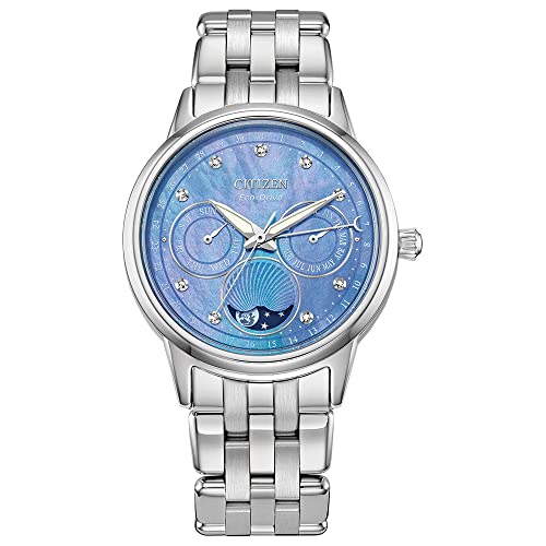 Citizen Eco-Drive Calendrier Moonphase Blue Diamond Accent Dial Stainless Steel Watch | 37mm | FD0000-52N