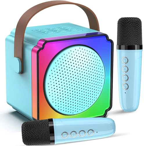 Mikrofon Kinder, Karaoke Maschine Kinder mit 2 Drahtlosen Mikrofonen Bluetooth Karaoke Maschine mit Stimme Wechselnde Effekte und LED Lichter Karaoke für Kinder Erwachsene Jungen...