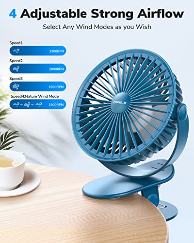 Cafele 6 Inch Rechargeable Clip On Fan, 4 Speeds 24H Small Fan With Strong Airflow, Clip & Desk Personal Usb Fan With Sturdy Clamp - Ultra Quiet Operation For Office, Dorm, Bedroom, Stroller #TOP4
