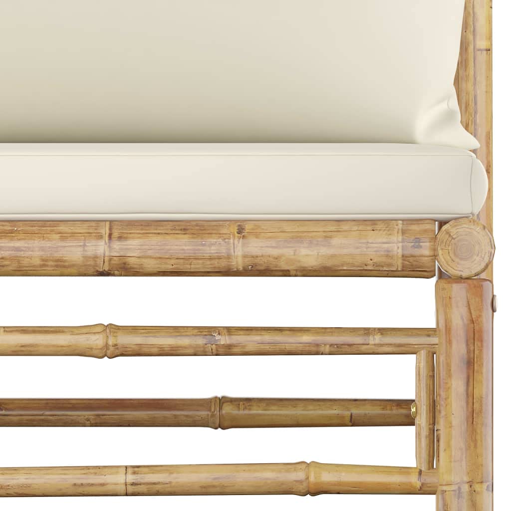 vidaXL Set de Muebles de Jardín 5 Piezas Mobiliario Exterior Terraza Hogar Cocina Mesa Silla Asiento Suave con Respaldo Bambú y Cojines Blanco Crema