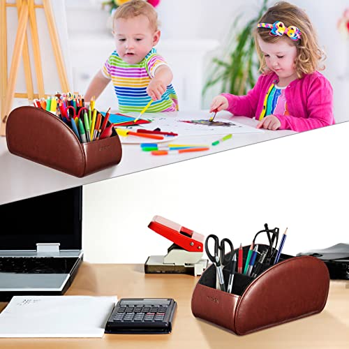Image of SITHON Remote Control Holder with 5 Compartments - [Upgrade Version] PU Leather Remote Caddy Desktop Organizer Store TV, DVD, Blu-Ray, Media Player, Smart Phones, Heater Controllers (Brown)