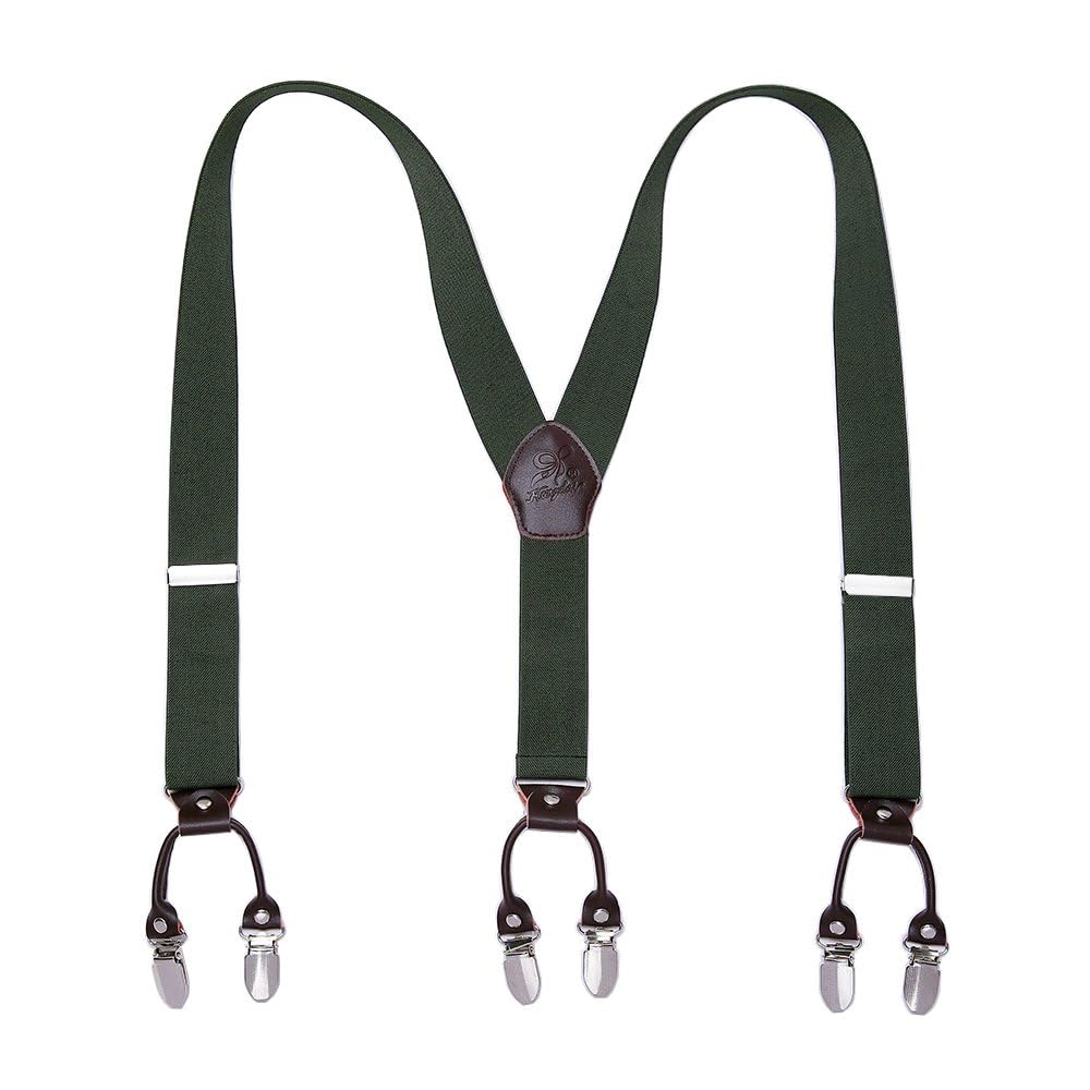 KANGDAI Rindsleder Hosenträger für Herren Breit Y Style 3.5 CM Mit Sehr 6 Starke Metall Clip Durable Elastic Verstellbare Hosenträger Geschenkbox für Herren und Damen