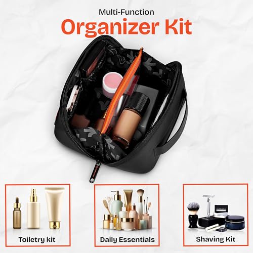Image of Nasher Miles Dock Toiletry Kit 180 Opening Cosmetic Bag | Polyester Travel Pouch Organizer | Multipurpose Storage Compartments & Carry Handle | Travel Accessory for Men & Women (Black)