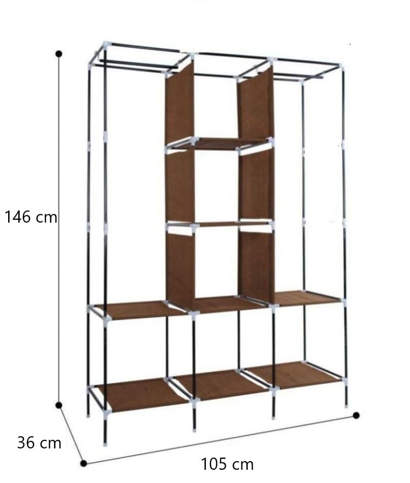 Image of Wardrobe 8 Shelves metal storage Almirah with Zipper Cover, (Brown)