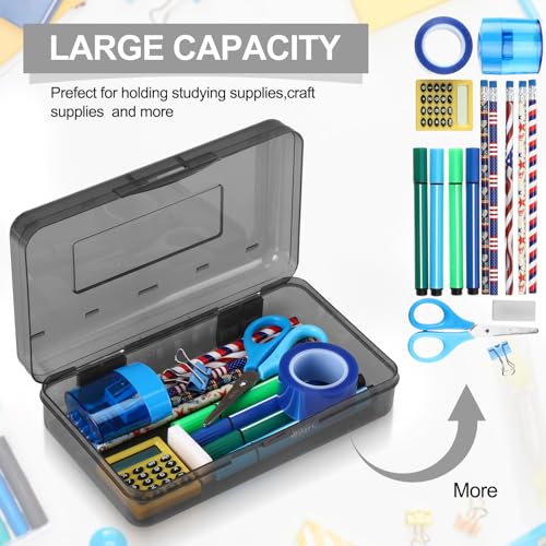 Image of Fainne 24 Pack Clear Plastic Pencil Box,Gray | Stackable Organizer for School Supplies, Large Case for Crayons Markers, Snap-lid Keeps Stationery Secure, Bulk Set