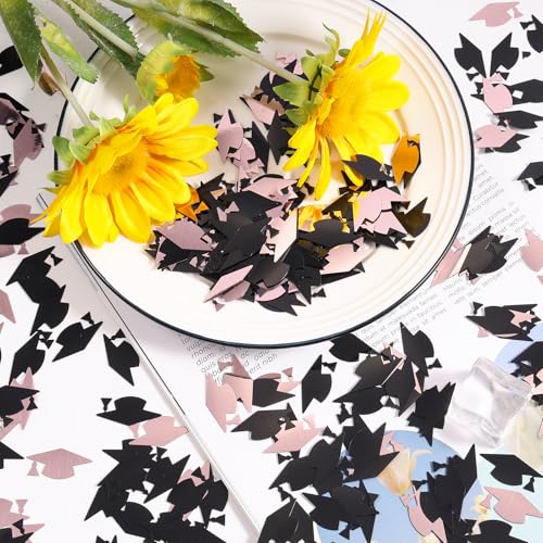 Image of Rose Gold and Black Graduation Cap Confetti 2026, Class of 2026 Table Centerpiece Grad Confetti for 2026 Graduation Party Decorations Supplies