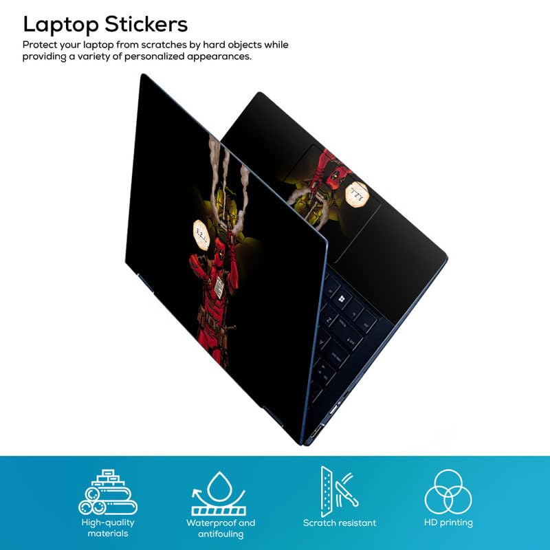 Image of Galaxsia Deadpool Fun with Hulk Full Vinyl Laptop Skin /Sticker /Cover for 15 to 15.6 Inches Laptops Laminated-Removable-HD Quality Compatible for Hp-Dell-Sony-Lenovo-Asus etc.(15x10 Inches)