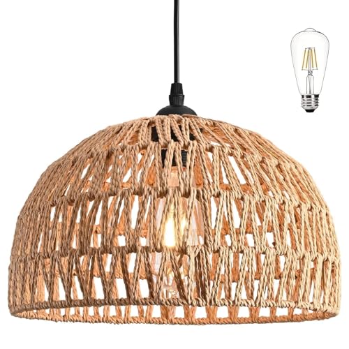 Woven Hemp Pendant Light Fixture for Dining/Kitchen