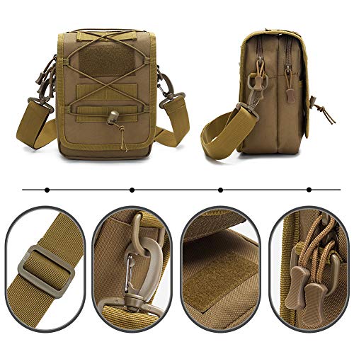 HUNTVP Taktische Umhängetasche Molle Schultertasche Militär Crossbody Bag Wasserdicht Sling Rucksack Multifunktional Messengerbag Crossbag Gürteltasche Bauchtasche für Sport Outdoor - Braun