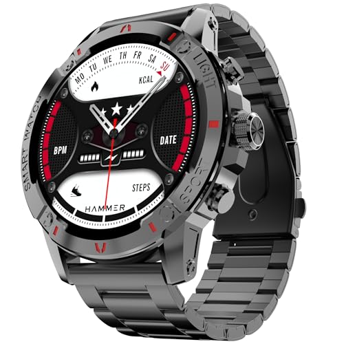 HAMMER Luxor Smartwatch With 1.45″ Amoled Display, Stainless Steel Finish, Metallic Strap, AOD, BT Calling, Sports Modes, 1 Extra Strap, 3 Button Technology, Smart Watch For Rs. 1999 @ 78 % HAMMER Luxor Smartwatch With 1.45″ Amoled Display, Stainless Steel Finish, Metallic Strap, AOD, BT Calling, Sports Modes, 1 Extra Strap, 3 Button Technology, Smart Watch For Rs. 1999 @ 78 %
