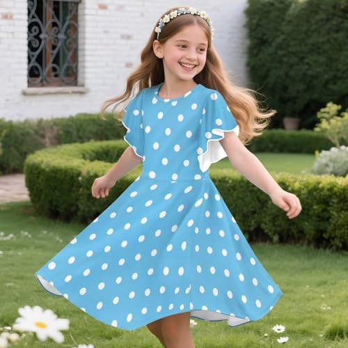 Casual Ruffle Sleeve Dress for Girls Elegant Formal Flowy Party Dresses A Line Crew Neck Summer Sundress for Birthday3