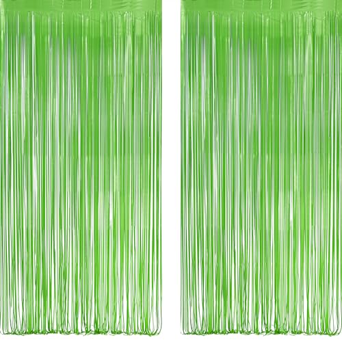 Image of Lime Green Streamers Party Backdrop - GREATRIL Tinsel Curtain for St Patrick's Day /Frog /Wizard - 3.2ft X 8.2ft - 2 Packs