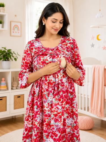 Image of RITIJYA Zipless Feeding Kurtis & Dresses for Women | Zipless Maternity Wear Gown Pregnancy Dress for Nursing Mothers | Viscose Rayon | Stylish & Comfortable | S to 4XL | Washable & Durable