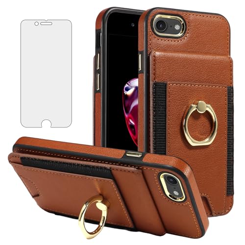 Étui portefeuille iPhone 7 8 SE avec porte-cartes et protection d'écran en similicuir noir