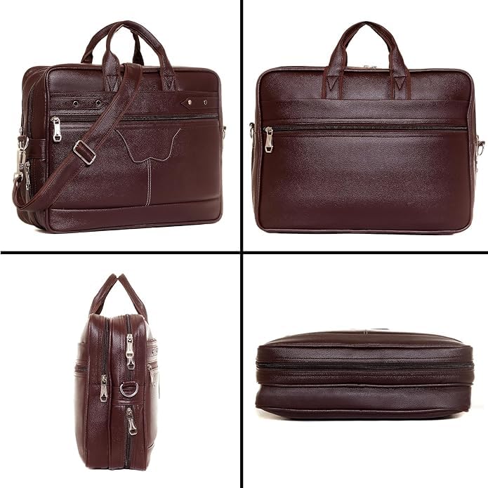Image of Men's Synthetic Leather Messenger Bag, Brown, Professional Laptop Shoulder Bag with Adjustable Strap