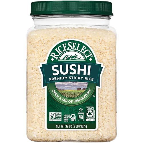 RiceSelect Sushi Rice, Premium Short Grain Sticky Sushi and Japanese Rice, Gluten-Free, Non-GMO, Kosher, 32oz Jar (Pack of 1)