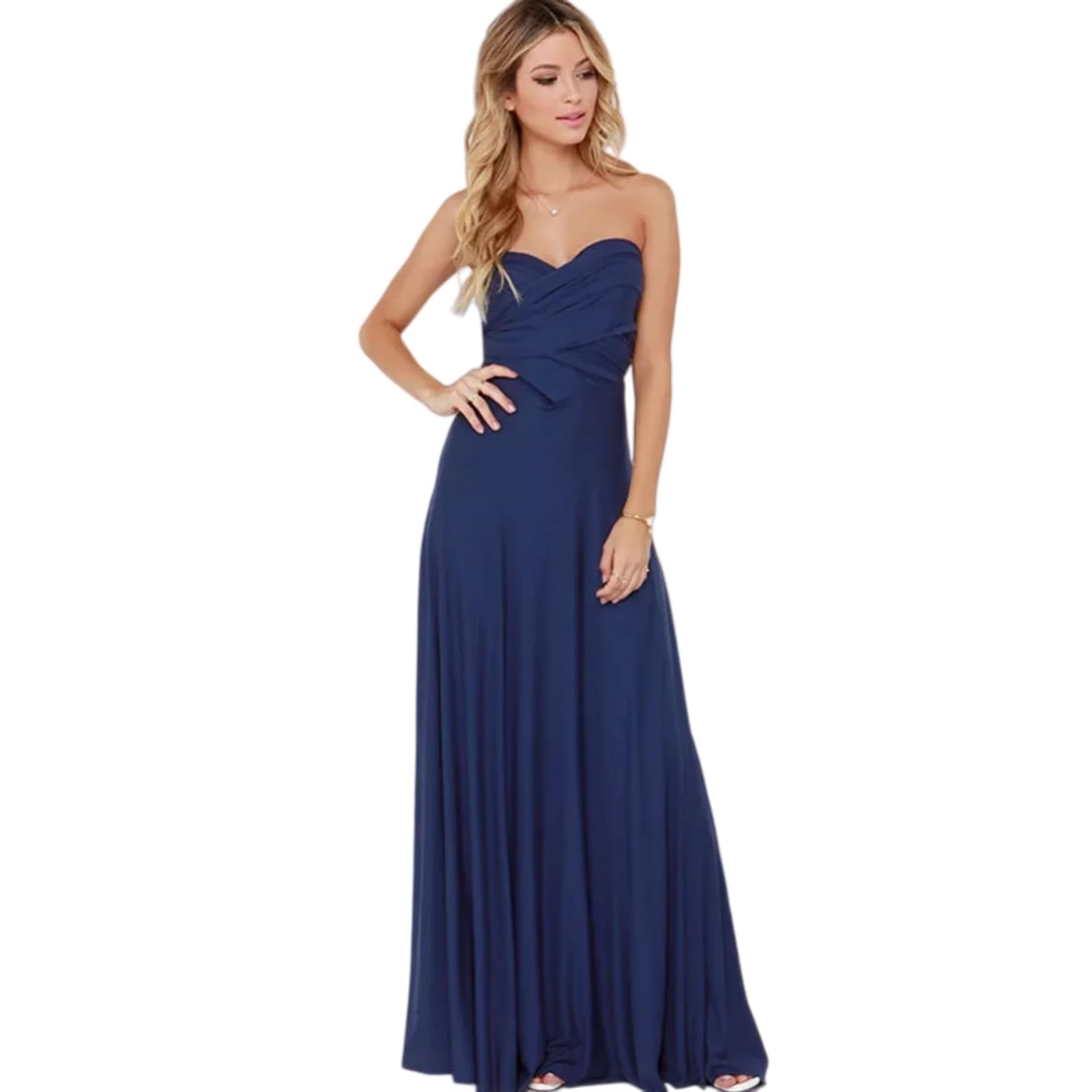 Vestito Abito da Donna Multimodo Maxi, V-Neck Strappy Lungo per Eleganti Feste Estive E Vacanze-Peach-Pink-XS（Old）