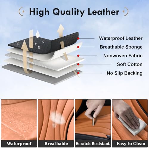 Image of Coverado Seat Covers Full Set, Leather Car Seat Covers, Waterproof Seat Covers for Cars, Front and Back Seat Covers, Car Seat Protectors Car Seat Cushions Universal Fit for Most Cars, Black&Brown