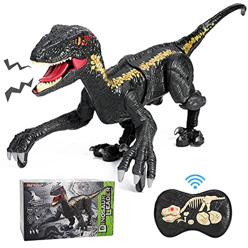 Mini Tudou RC Dinosaur Toys,Walking Robot Dinosaurs Toy with LED Light and Roaring Sound,2.4Ghz Remote Control Electronic Simulation Velociraptor Toys for 3+ Years Old Kids