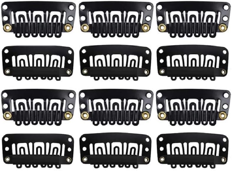 Talora Metal Snap Clips for Hair Extensions U-shape Metallic Wig Clips Hair Accessories Hair Fixing Clip for Men and Women Salon Black_Color Pack of 12