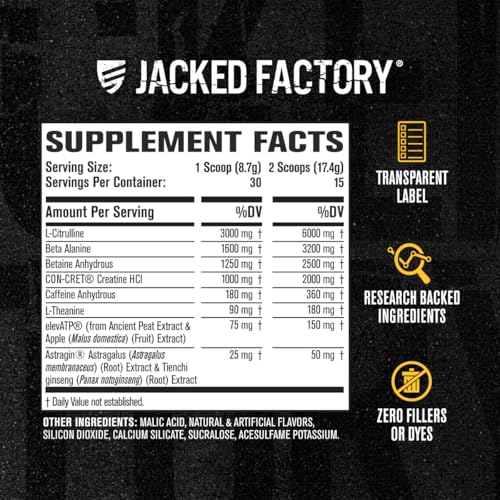 Jacked Factory Nitrosurge Build Pre Workout with Creatine for Muscle Building - Con Cret Creatine Powder & elevATP for Intense Energy, Powerful Pumps, & Endless Endurance - 30 Servings, Arctic White - Thumbnail 7